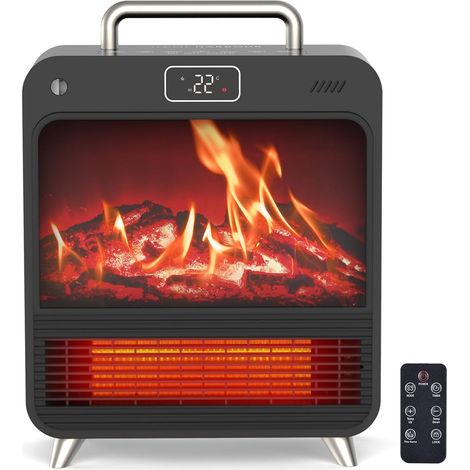 Chauffage d’appoint Soufflant en Céramique PTC 1500 W Économie d’énergie, thermostat, effet poêle à bois - Confort silencieux pour chambre - Protection surchauffe et anti-basculement (1/5)