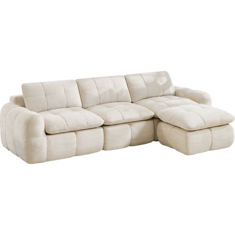 Sofá modular en L de 3 plazas sin estructura, chenilla beige, con 1 ottoman, 264 x 160 x 68 cm (1/5)
