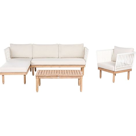 Set Lounge da Esterno Destro con Poltrona e Tavolino in Legno di Acacia Bianco Cremona (1/5)