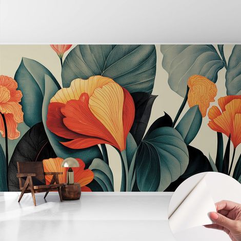 Carta da parati autoadesiva - Fotomurale adesivo - soggiorno moderno - resistente - Fiori colorati 416x254 cm (1/5)