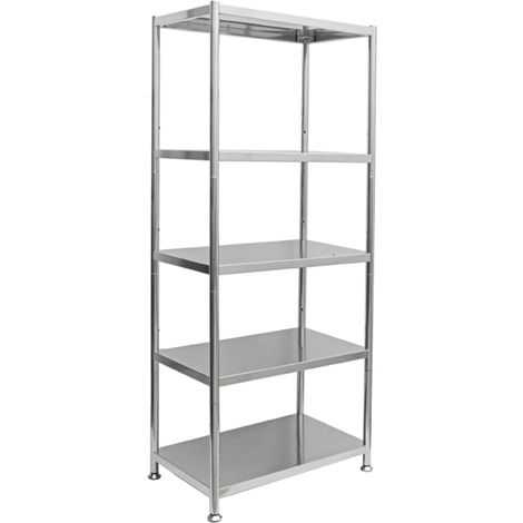 5 Ripiani Scaffale in Acciaio Inox - 200kg Scaffalatura Metallo 74x41x140 Cucina (1/5)