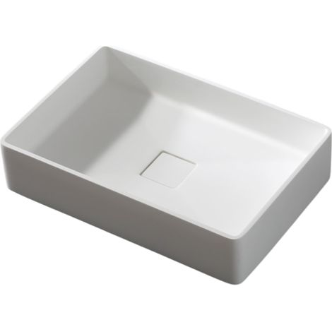 BERNSTEIN - Vasque moderne Lavabo fonte, Lave main à poser sans trop-plein - 48x32x10cm - AQUA Blanc mat (1/5)