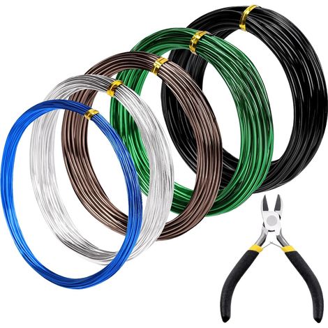 Lot de 6 fils d'entraînement pour bonsaï, aluminium anodisé, 0,8 mm, 1 mm, 1,5 mm, 2 mm, 3 mm, avec coupe-fil pour concevoir des branches de bonsaï (1/5)