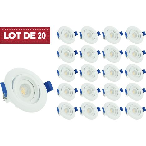 Lot de 20 spots LED encastrables orientables 7W 6000K – Blanc froid – Transformateur intégré – Ø90mm pour plafond – 595 lumens – Digilamp (1/5)