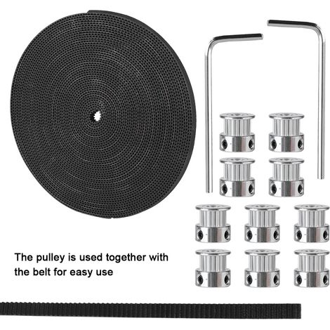 Roue de distribution synchrone 10M (6mm) avec 10 pignons (20 dents 5mm) et 2 clés pour poulie (1/5)