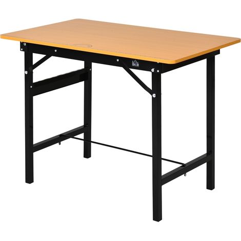 100 cm Foldable Garage Work Bench, Craft Table MDF Workstation, Heavy-duty Steel Frame with Ruler, Protractor (1/5)