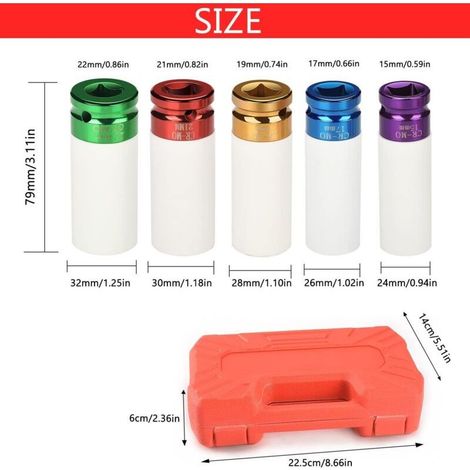 Jeu de Douilles pour Visseuse à Percussion - 15/17/19/21/22mm, Accessoire de Montage pour Changement de Pneus (1/3)