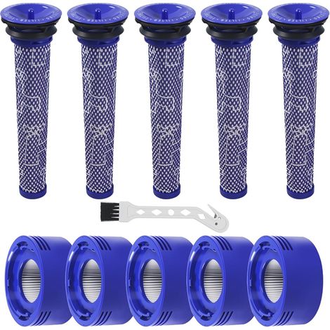 10 Stück für Dyson V8 V7 Filter,V8 V7 Ersatzteile Filter Zubehör set für Dyson,5x Vorfilter + 5x HEPA Nachfilter mit 1 Bürsten,Austausch für DY-96566101, DY-96747801 (1/5)