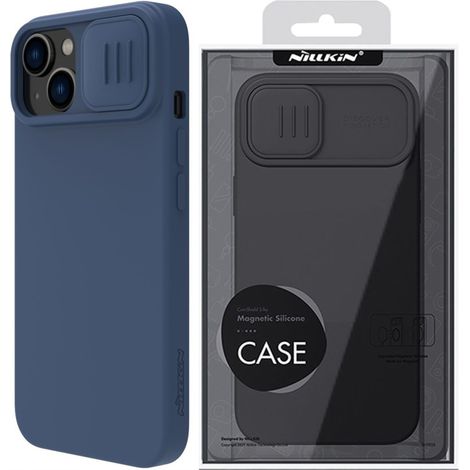Étui magnétique en silicone Nillkin CamShield pour iPhone 14 Plus, avec protection pour appareil photo et MagSafe (bleu). (1/5)