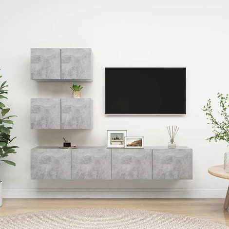 vidaXL Set muebles de salón TV 7 pzas madera ingeniería gris hormigón (1/5)