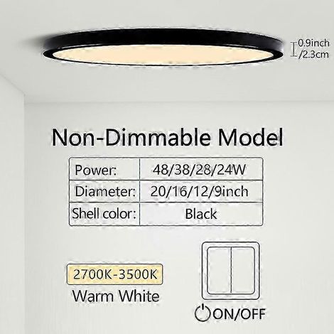 Plafonnier LED ultra-mince moderne de 50 cm (20 pouces) pour salon, luminosité réglable, panneau lumineux AC85-265V (28W noir-blanc chaud) (1/5)