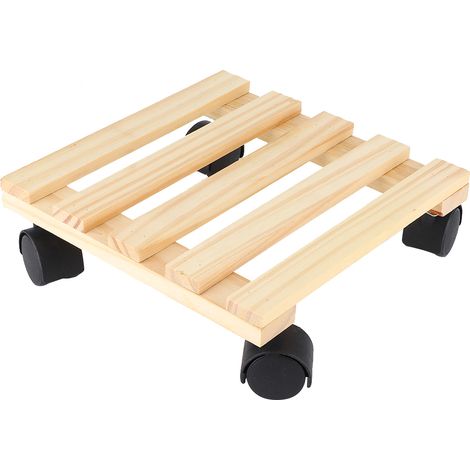 Support carré en bois massif pour pot de fleurs avec roulettes, plateau/porte-pot amovible (1/5)