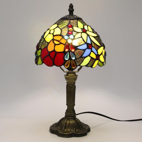 Lampe vintage Tiffany en vitrail - Lampe décorative, lampe de table, veilleuse et lampe de lecture - Convient aux chambres et aux salons - Ampoule E27 incluse (1/4)