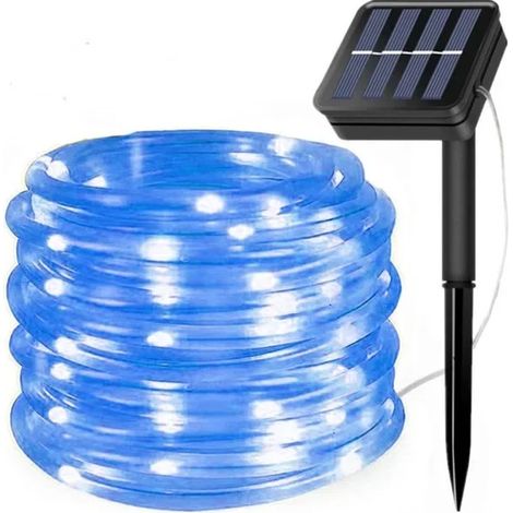 Guirlande lumineuse solaire étanche (22 m, 200 LED - Lumière bleue) pour extérieur, idéale pour décorer votre jardin, pelouse, arbres, clôture ou allée. Parfaite pour Noël. (1/5)
