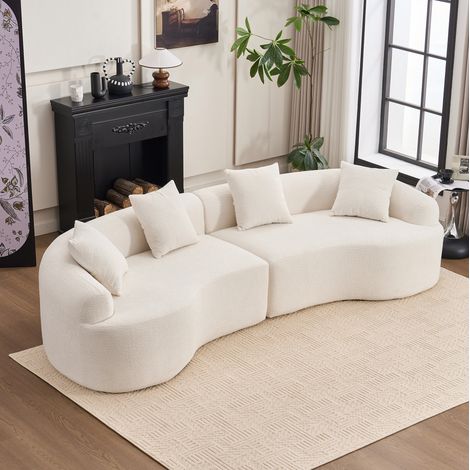 Divano modulare curvo 4 posti in chenille bianca 275x115x63 cm OKWISH (1/5)