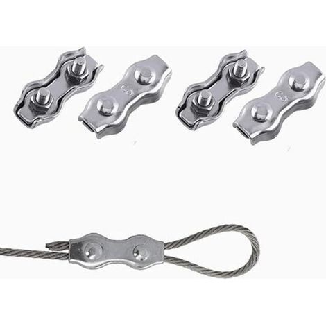 Serre Cable Acier, Serre Corde, Duplex Clips, M3 Double Serre-Câbles, Double Serre Câbles Inox, M3 Serre-Câbles en Acier Inoxydable pour la fixation d'un auvent de corde à linge, 4 Pièces