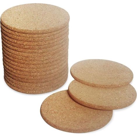 Lot de 20 sous-verres ronds en liège, diamètre 10 cm, style rétro naturel (1/5)