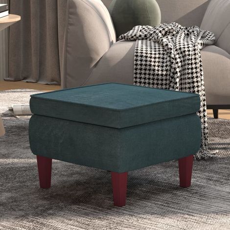 Repose-pied, Tabouret Bas Pouf, Tabouret avec pieds pour Salon ou Chambre en bois Bleu Velours HAV6708 (1/5)