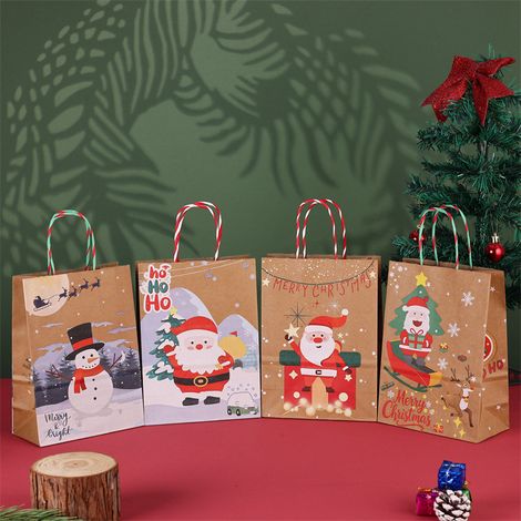 Sac cadeau de Noël en papier kraft / Lot de 12 pièces MC2604 / 16x22x8 cm / 120g / Motifs festifs (1/2)