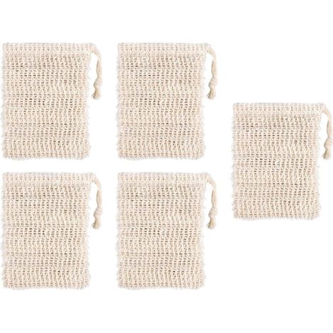Shower Soap Bag Yellow Made of Ramie and Jute 5 Pieces for (1/5)