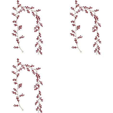 3X Guirlande de Baies Rouges de Noël, Guirlande Artificielle de Baies Artificielles de Baies Rouges de Bourgogne pour la Décoration Extérieure