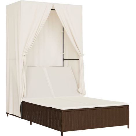 Maison Exclusive - Lettino Prendisole con Tetto e Tende Marrone in Polyrattan