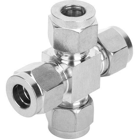 Raccord en acier inoxydable à 4 voies avec écrou pour tuyaux d'eau, adaptateur Ф10 (1/5)
