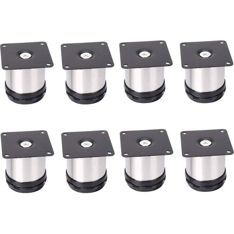 8 pieds de meubles réglables en acier inoxydable, hauteur réglable de 50 mm, pieds épais pour armoires, tables et meubles, acier inoxydable brossé, hauteur réglable de 0 à 15 mm (1/5)