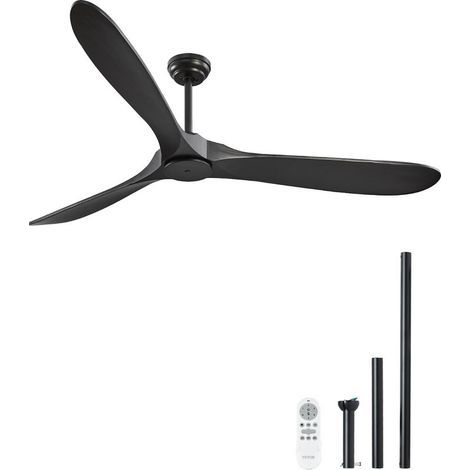 Ventilateur de Plafond sans Lumiere 180 cm avec Telmmande 6 Vitesses, 3 Pales en Bois, Moteur CC Reversible, Ventilateur Moderne pour Chambre a Coucher, Salon, Interieur, Exterieur, Noir (1/5)
