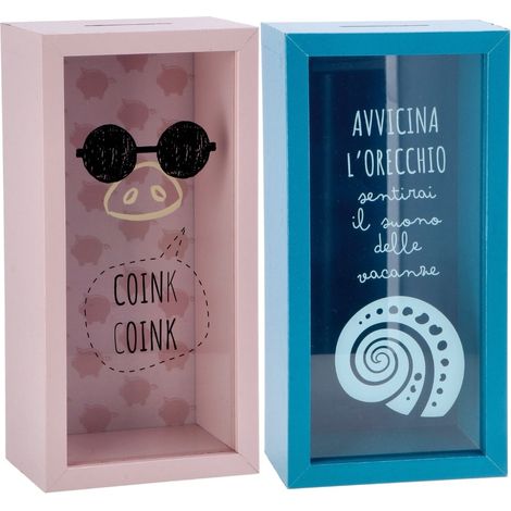 Regalo Italiano Salvadanaio in MDF e Vetro 13 x 8 Cm H 25 Cm Ass.– Porta Risparmi Decorativo Moderno 1 Pz