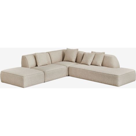 Sofá modular esquinero de 3 piezas con diván derecho y puff tapizado Cardea SKLUM             