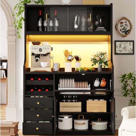 Mobile alto da cucina 120 cm con LED RGB, porte scorrevoli, 3 cassetti HAVRYA (1/5)