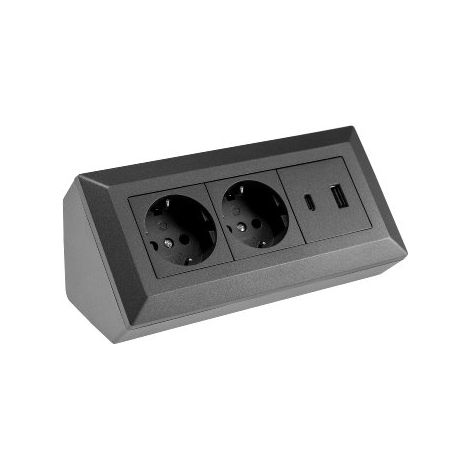 ChiliTec Steckdosenblock 2-Fach USB-A USB-C PD Anthrazit (1/5)