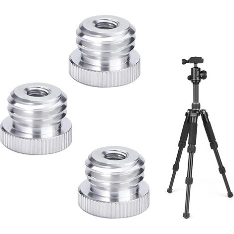 Lntyq 1/4"-20 vers 5/8"-11 Filetée Adaptateur à Vis Adaptateur pour Support de Trépied de Télémètre de Niveau Laser à Filetage 5/8" 1/4" Adaptateur pour Microphone Stand 3 Pièces - Argent (1/5)