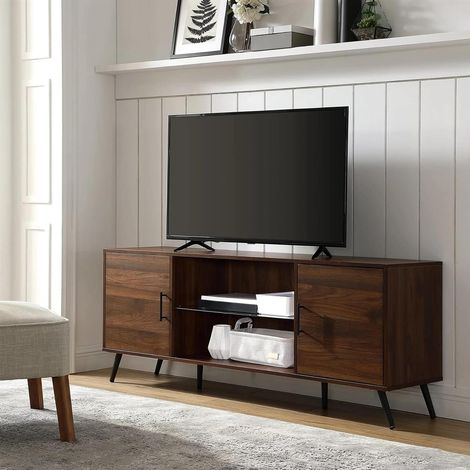 Homeology PORTOBELLO Luxury Walnut Dual Compartment Storage 6-Shelf up to 65" Flat Screen TV Cabinet (1/5)