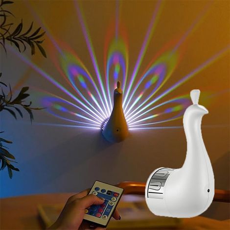 1 pièces applique paon, lampe de table de projection paon, veilleuse LED télécommandée, lampe de projection de chambre à coucher, réglage 7 couleurs (1/5)