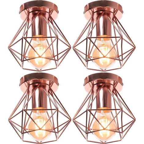 4 Stücke Vintage Industrial Deckenleuchten Eisenkäfig Lampenschirm Pendelleuchte Roségold Hängelampe Ø16cm