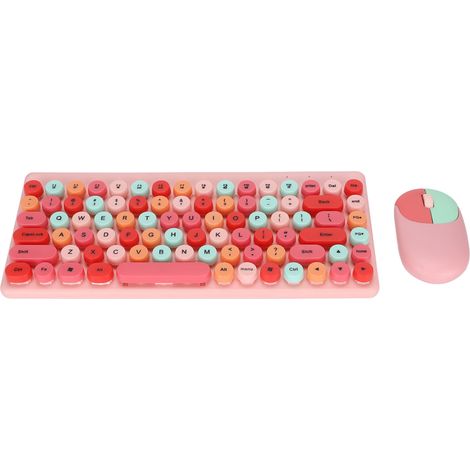 Combo Clavier et Souris Sans Fil 2.4G Multicolore Rose, 86 Touches Silencieuses avec Rétroéclairage LED pour PC
