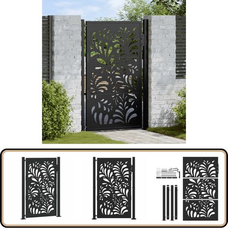 vidaXL Portail de jardin noir 105x155 cm acier conception de vagues (1/5)