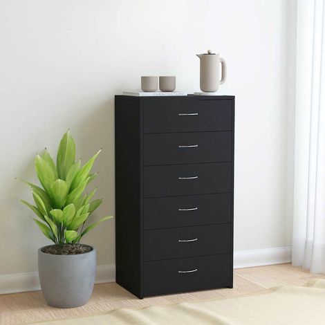 Aparador con 6 cajones madera contrachapada negro 50x34x96 cm (1/4)
