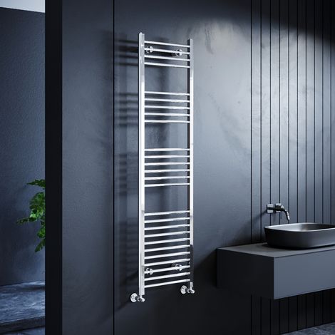 ELEGANT 1800 x 500 mm Chrome Modern Towel Rail Radiator Bathroom Heated High Heat Output + Anthracite Thermostatic Radiator Valves (1/5)