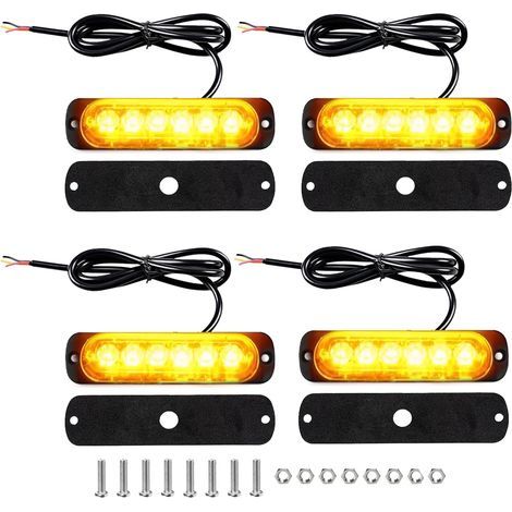 4 Pièces Feu de Pénétration Stroboscopique ambre LED 12V/24V, Feux d‘Avertissement Freinage Stroboscopique avec 6 LEDs, Barre Lumineuse Led Étanche IP65 pour Offroad Véhicule/Voitureutilitaire/Bateau (1/5)