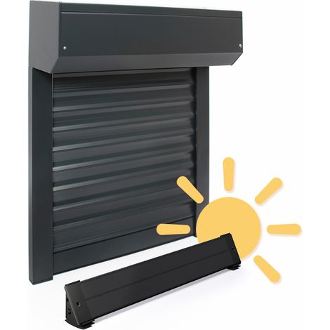 Volet roulant électrique solaire Alu Gris Anthracite - L150 x H220 cm - Autonome, batterie et panneau solaire inclus, recoupable (1/3)