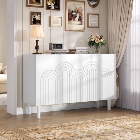 Kommode 120x38,5x79 cm weiß aus MDF mit 3 Türen, verstellbaren Fächern und erhöhten 16 cm Füßen (1/5)