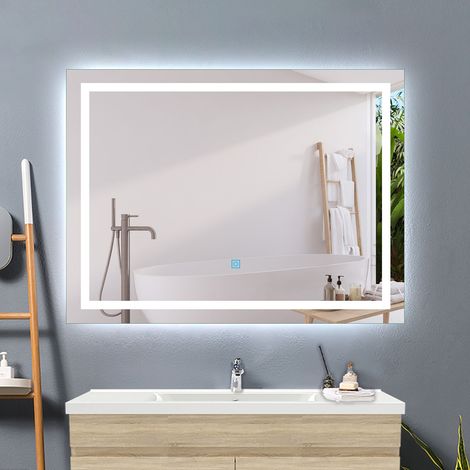Acezanble 70x50cm miroir de salle de bain anti-buée, miroir LED horizantal ou vertical, interrupteur tactile