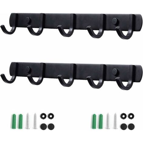 LAN -Patères Porte Manteaux Design En Acier Inoxydable, Patères Salle De Bains Solide pour Chambre Bureau Noir (5 Hook, 2 Pièces) (1/5)