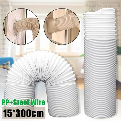Tuyau d\'échappement flexible 300x15cm pour climatiseur - Couleur blanche - Matériel: polypropylène + fil d\'acier (1/4)