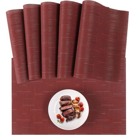 Lot de 3 Sets de Table lavables - en PVC résistant à la Chaleur - avec Chemin de Table et Dessous de Verre Assortis - pour la Cuisine et Le Restaurant - Rouge (1/5)