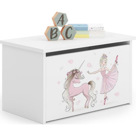 Coffre à jouets Daria blanc imprimé Fille avec licorne