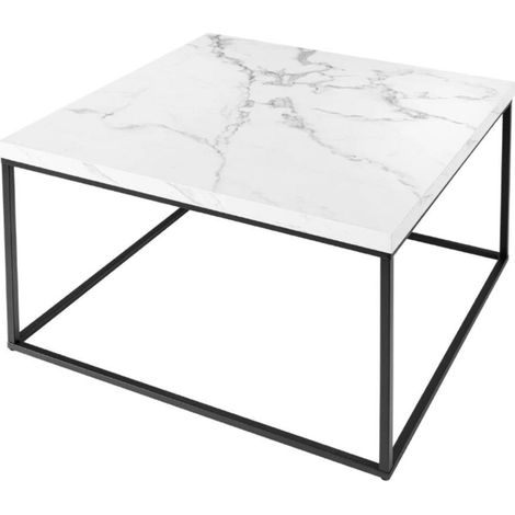 Tablettisch ABITTA quadratisch 60 cm weißer Marmor – Modern mit Marmoreffekt-Platte und Metallbeinen